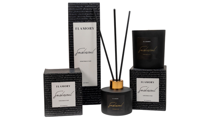 Duftpinde og duftlys gavesæt, sort